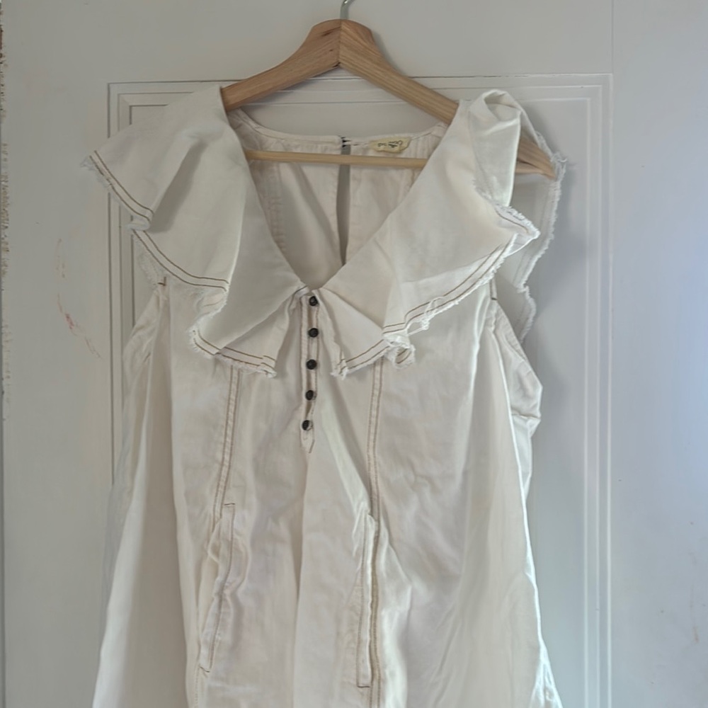 Anthropologie Pichon Cream Ruffled Dress